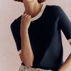 Boden Emilia Cotton Crew T-Shirt Navy